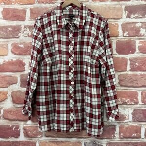 Talbots Shirt Womens 3X Petite Red Metallic Multicolor Plaid Casual Career Shirt